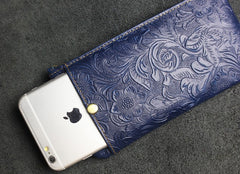 Handmade Leather Mens Cool Zipper Phone Travel Long Wallet Holder Slim Clutch Wallets for Men