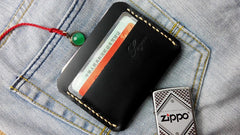 Black Leather Mens Slim Front Pocket Wallets Leather Cards Wallet for Men - iwalletsmen