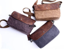 Mens Waxed Canvas Leather Small Side Bag Canvas Courier Bags for Men - iwalletsmen