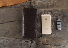 Genuine Leather Mens Cool Long Leather Wallet Zipper Clutch Wristlet Wallet for Men