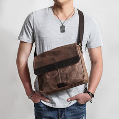 Casual Waxed Canvas Leather Brown Men's Side Bag Shoulder Bag Messenger Bag For Men - iwalletsmen
