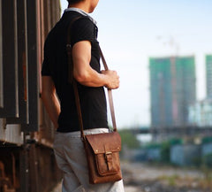 Handmade Vintage Leather Mens Small Messenger Bag Coffee Cell Phone Shoulder Bag for Men - iwalletsmen