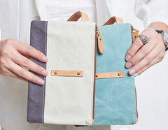 Slim Canvas Leather Mens Clutch Bag Zipper Wristlet Bag Purse for Men Women - iwalletsmen