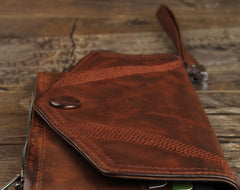 Genuine Leather Mens Cool Biker Chain Wallet Long Leather Wallet Slim Clutch Wristlet Wallet for Men