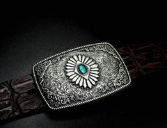 Handmade Genuine Leather Punk Rock Colour Enamels Floral Mens Cool Men Biker Trucker Leather Belt