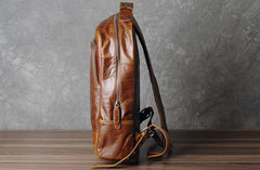 Genuine Leather Mens Cool Backpack Sling Bag Large Black Travel Bag Hiking Bag for men