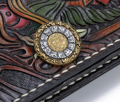 Handmade Leather Buddha&Demon Mens Chain Biker Wallet Cool Leather Wallet With Chain Wallets for Men