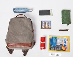 Cool Canvas Leather Mens Backpack Canvas Travel Bag Canvas School Bag for Men - iwalletsmen