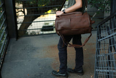 Mens Leather Barrel Backpack Cool Travel Bag Weekender Bag for men - iwalletsmen