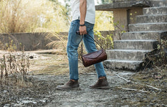 Cool Small Mens Leather Barrel Bag Messenger Bags Shoulder Bags  for Men - iwalletsmen