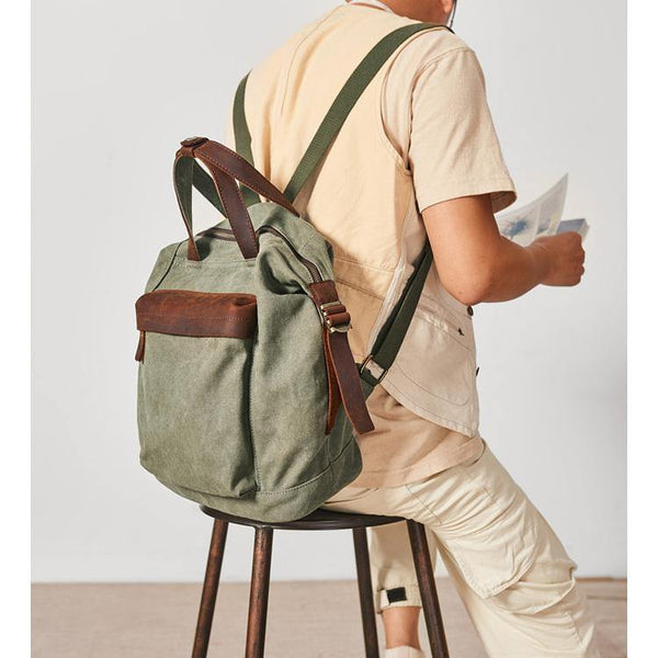 Canvas Mens Backpacks Canvas Green Satchel Backpack Canvas Computer Backpack for Men - iwalletsmen