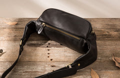 Black Mens Leather Fanny Packs Mens Waist Bag Black Hip Pack Belt Bag Chest Bag for Men - iwalletsmen