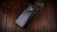 Handmade Leather Mens Cool Black Obsidian Chain Wallet Biker Trucker Wallet with Chain