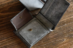 Genuine Leather Mens Cool billfold Leather Wallet Men Small Wallets Bifold for Men