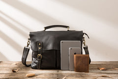 Black Leather Mens Large Briefcase Work Bag Laptop Bag Business Bag for Men - iwalletsmen