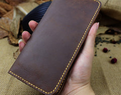Handmade Leather Mens Cool Travel Long Wallet Card Holder Card Slim Clutch Wallets for Men