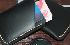 Black Leather Mens Slim Front Pocket Wallets Leather Card Wallet for Men - iwalletsmen