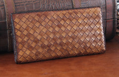Handmade Leather Mens Clutch Cool Braided Wallet Clutch Wristlet Wallet for Men