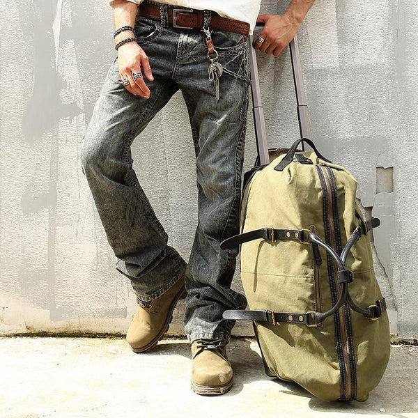Army Green Canvas Mens Travel Bag Weekender Bag Business Hand Bag Large Travel Bag for Men - iwalletsmen