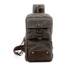 Cool Waxed Canvas Leather Mens Chest Bag Sling Bag One Shoulder Packs for men - iwalletsmen
