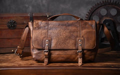 Handmade Leather Mens Cool Messenger Bag Briefcase Work Bag Business Bag for men