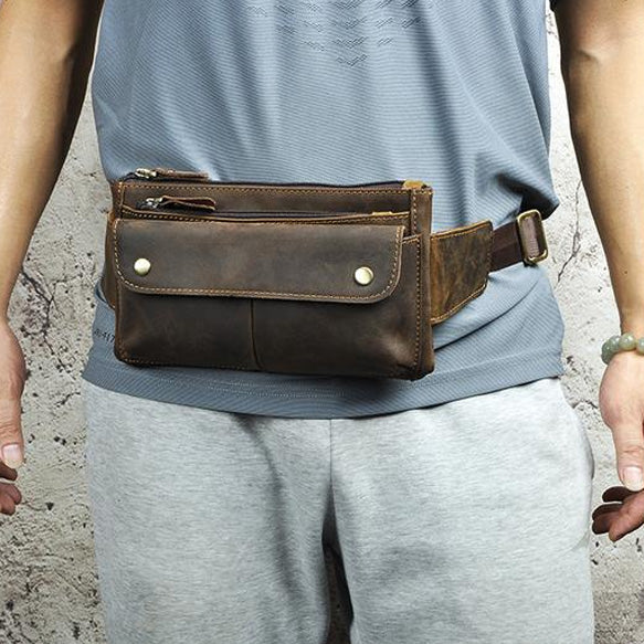 Vintage Leather Fanny Pack Mens Waist Bag Hip Pack Belt Bag for Men - iwalletsmen