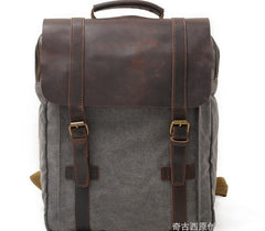 Cool Canvas Leather Mens Laptop Backpack Canvas Travel Backpack Canvas School Backpack for Men - iwalletsmen