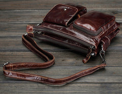 Cool Small Coffee Leather Mens Messenger Bag Shoulder Bag for Men - iwalletsmen