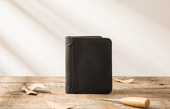 Black Cool Leather Mens Small Wallet Trifold Vintage billfold Wallet for Men - iwalletsmen