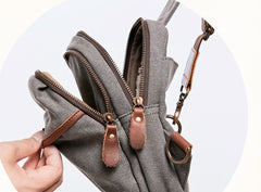 Cool Gray Canvas Mens Sling Bag Chest Bag One Shoulder Packs for men - iwalletsmen