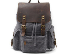 Waxed Canvas Leather Mens Hiking Backpacks Canvas Travel Backpack School Backpack for Men - iwalletsmen
