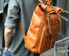 Cool Leather Mens Backpack Travel Backpacks Vintage Laptop Backpack for men - iwalletsmen