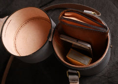 Handmade Gray Leather Mens Barrel Bag Shoulder Bag Messenger Bag for Men - iwalletsmen