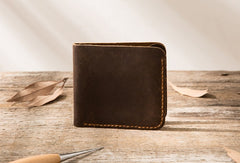 Cool Leather Mens Coffee Slim Small Wallet Bifold Vintage billfold Wallet for Men - iwalletsmen