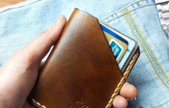 Mens Brown Leather Slim Front Pocket Wallets Leather Cards Wallet for Men - iwalletsmen