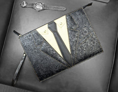 Handmade Leather Floral Tooled Mens Clutch Cool Slim Wallet Zipper Clutch Wristlet Wallet for Men