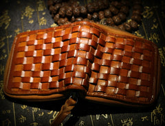 Handmade Leather Braided Mens billfold Wallet Cool Leather Wallet Slim Wallet for Men