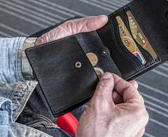 Genuine Leather Mens Cool billfold Leather Wallet Men Small Wallets Bifold for Men