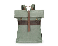 Cool Waxed Canvas Gray Leather Mens Backpack Canvas Travel Backpack Canvas School Backpack for Men - iwalletsmen