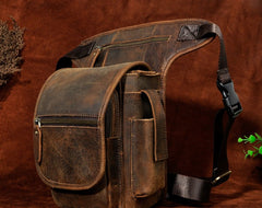 Cool Biker Mens Leather Drop Leg Bag Side Bag Belt Pouch Waist Bag Shoulder Bag for Men - iwalletsmen