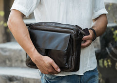 Cool Black Leather Mens Messenger Bag Vintage Shoulder Bag for Men - iwalletsmen