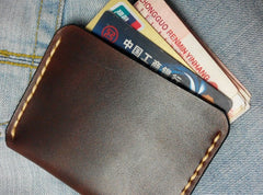 Dark Brown Leather Mens Slim Front Pocket Wallets Leather Cards Wallet for Men - iwalletsmen