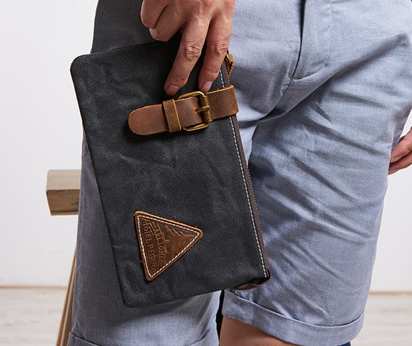 Cool Canvas Leather Mens Clutch Wallet Zipper Wristlet Bag Purse for Men - iwalletsmen