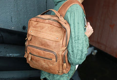 Cool Brown Mens Leather Backpack Travel Backpacks School Backpacks for men - iwalletsmen