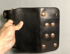 Handmade Leather Biker Wallet Long Mens Cool Chain Wallet Trucker Wallet with Chain