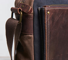 Mens Leather Canvas Gray Cool Messenger Bag Side Bag Shoulder Bag for Men - iwalletsmen