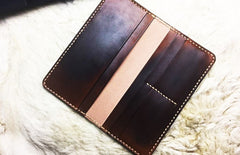 Vintage Leather Bifold Mens Long Wallet Coffee Leather Long Wallets for Men - iwalletsmen