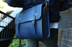 Blue Leather Mens Briefcase Messenger Bag Handbag Shoulder Bag for men - iwalletsmen