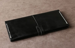 Genuine Leather Mens Cool Long Leather Wallet Cards Phone Bifold Clutch Wallet for Men