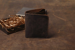 Cool Coffee Leather Mens Small Wallets Bifold Vintage Slim billfold Wallet for Men - iwalletsmen
